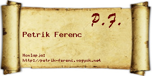 Petrik Ferenc névjegykártya